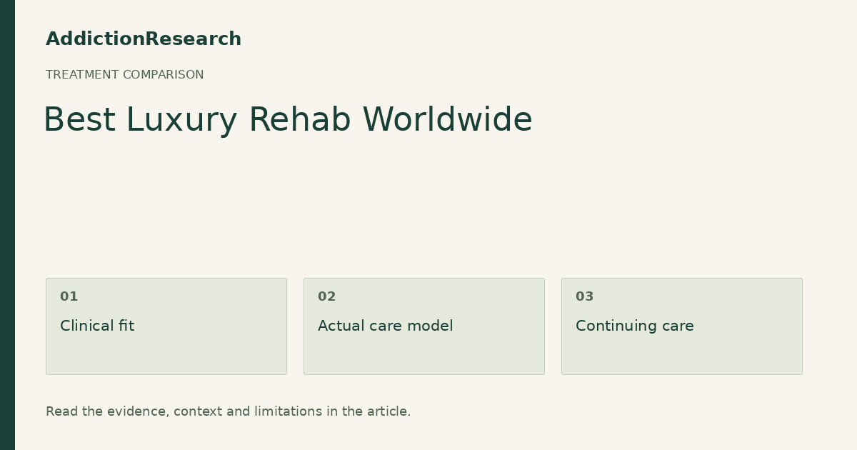 Best Luxury Rehab Worldwide: Clinical fit; Actual care model; Continuing care.