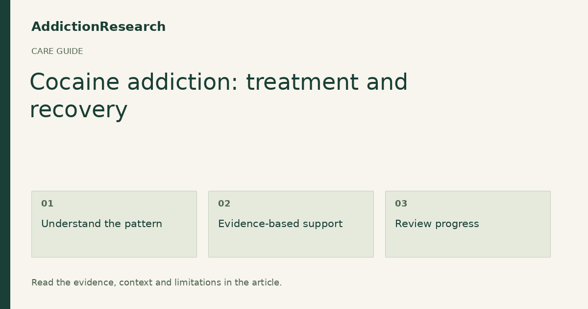 Cocaine addiction: treatment and recovery: Understand the pattern; Evidence-based support; Review progress.