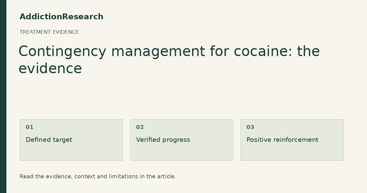 Contingency management for cocaine: the evidence: Defined target; Verified progress; Positive reinforcement.