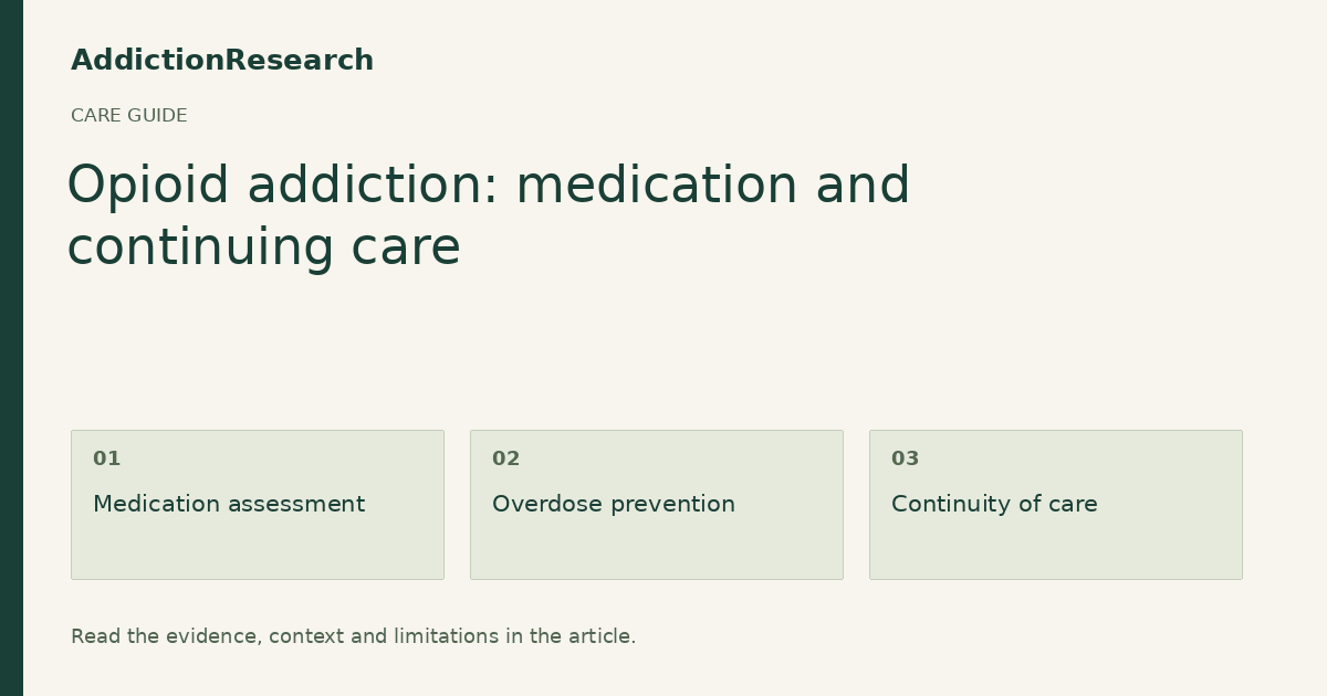 Opioid addiction: medication and continuing care: Medication assessment; Overdose prevention; Continuity of care.